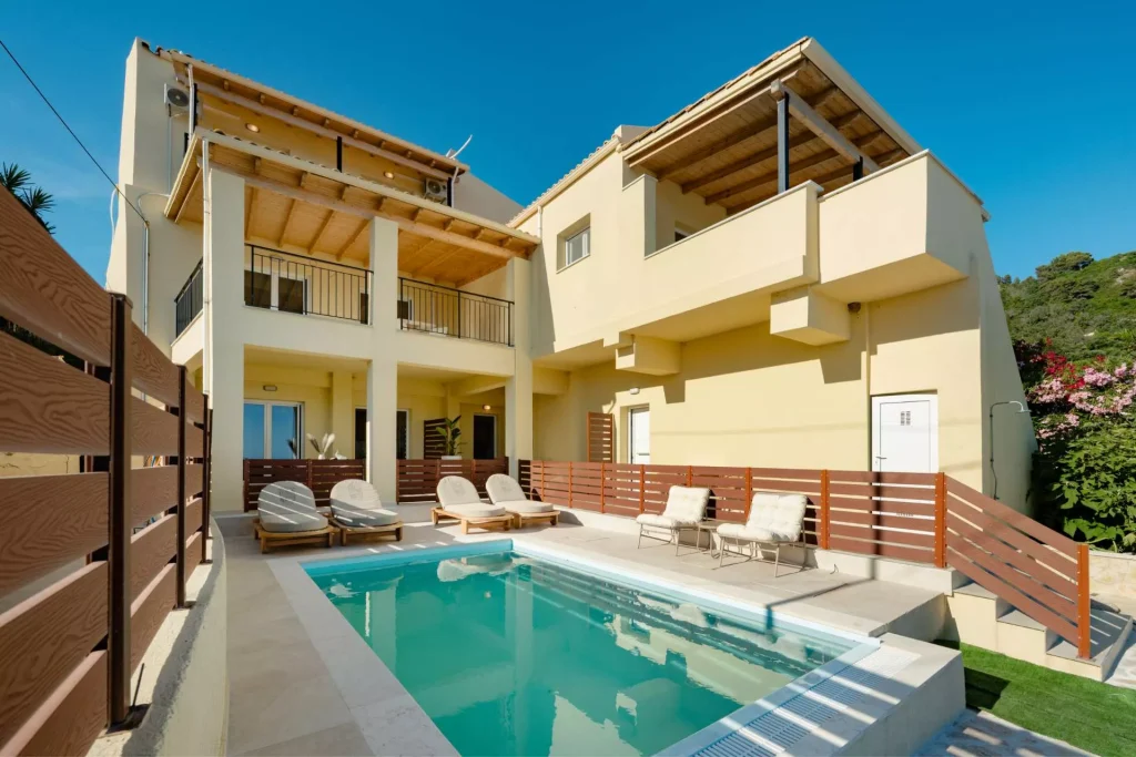 Jeanne del mar beachfront suites villa pool facade wide